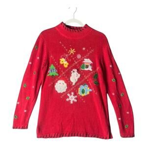 Vintage Basic Editions Red Snowman‎ Holiday Sweater Size Small